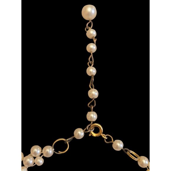Vintage Pearl Waterfall Bib Necklace 1950s/60s Gold Tone Adjustable Chain Mid Ce - Picture 3 of 3